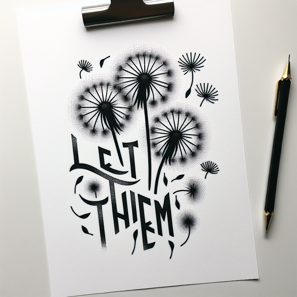 Dotwork "“Let them” with dainty dandelion seeds" Tattoo Design