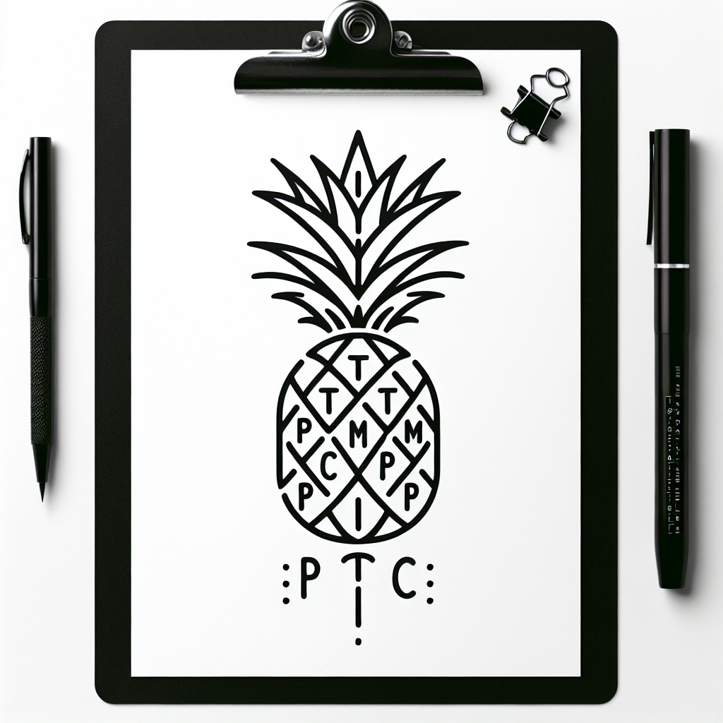 Single line "Using only the letters P T M C P J make the form of a pineapple" Tattoo Design