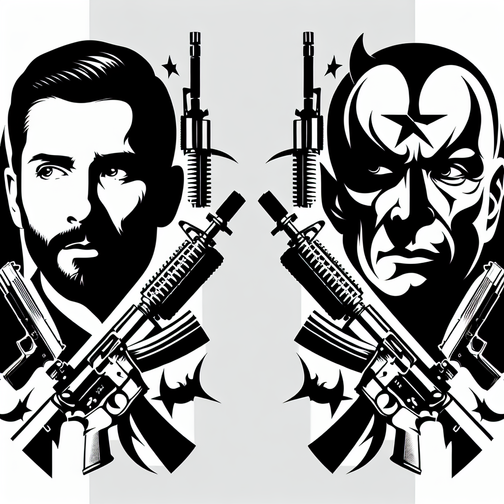 Portrait "Good vs evil with modern weapons" Tattoo Design