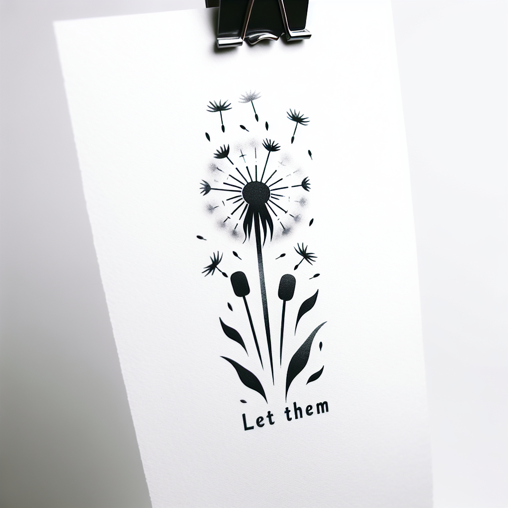 Minimalist "“Let them” with dandelion seeds" Tattoo Design