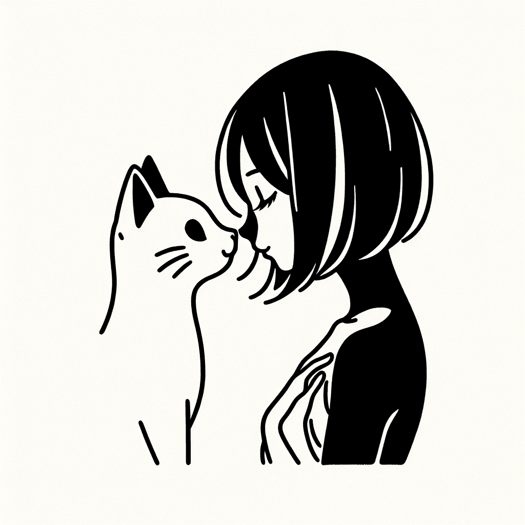 Minimalist "Um gato com uma menina encostando os narizes, estilo manga" Tattoo Design