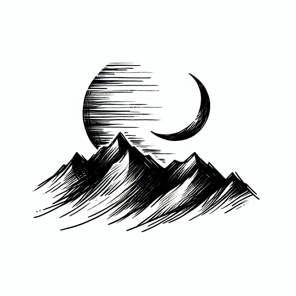 Minimalist Mountain Range With A Crescent Moon Above