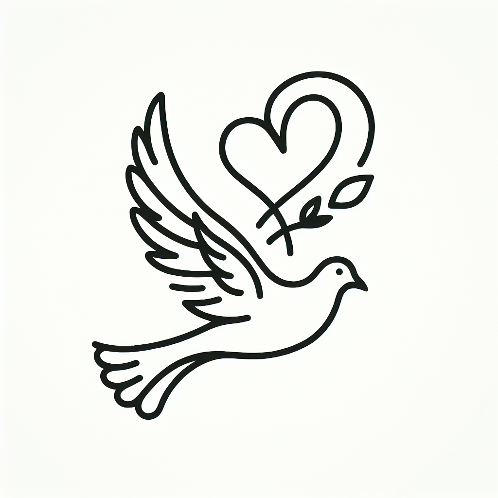 Single line "Heart and wings and pingeon" Tattoo Design