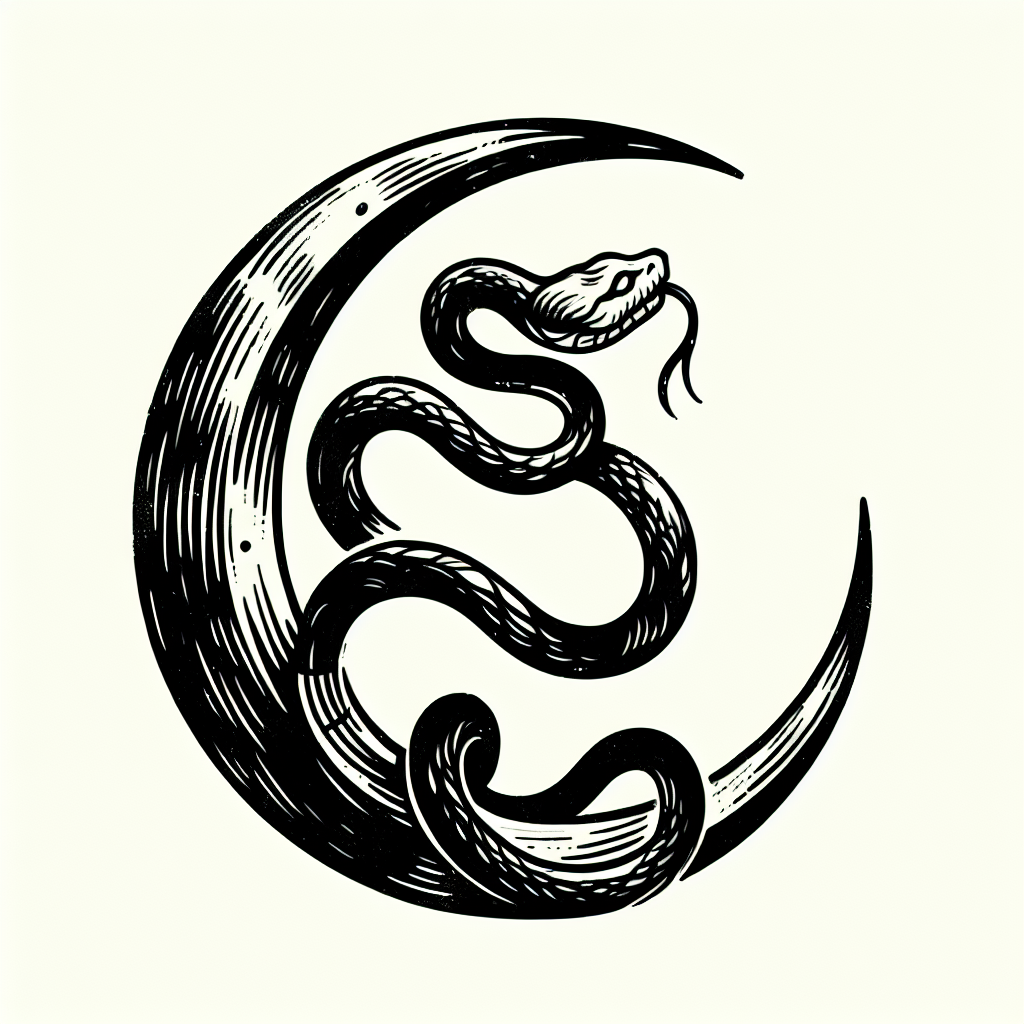 Crescent Moon Entwined With A Snake