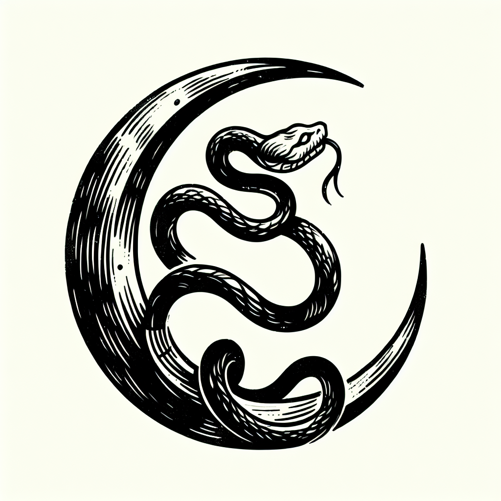 Sketch "crescent moon entwined with a snake" Tattoo Design