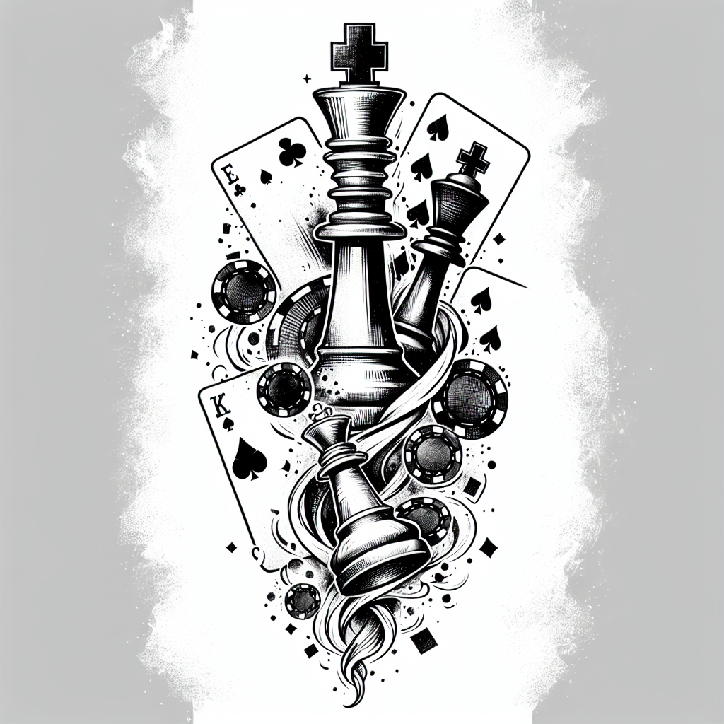 Sketch "Chess pieces poker chips and playing cards mystically rising from it" Tattoo Design