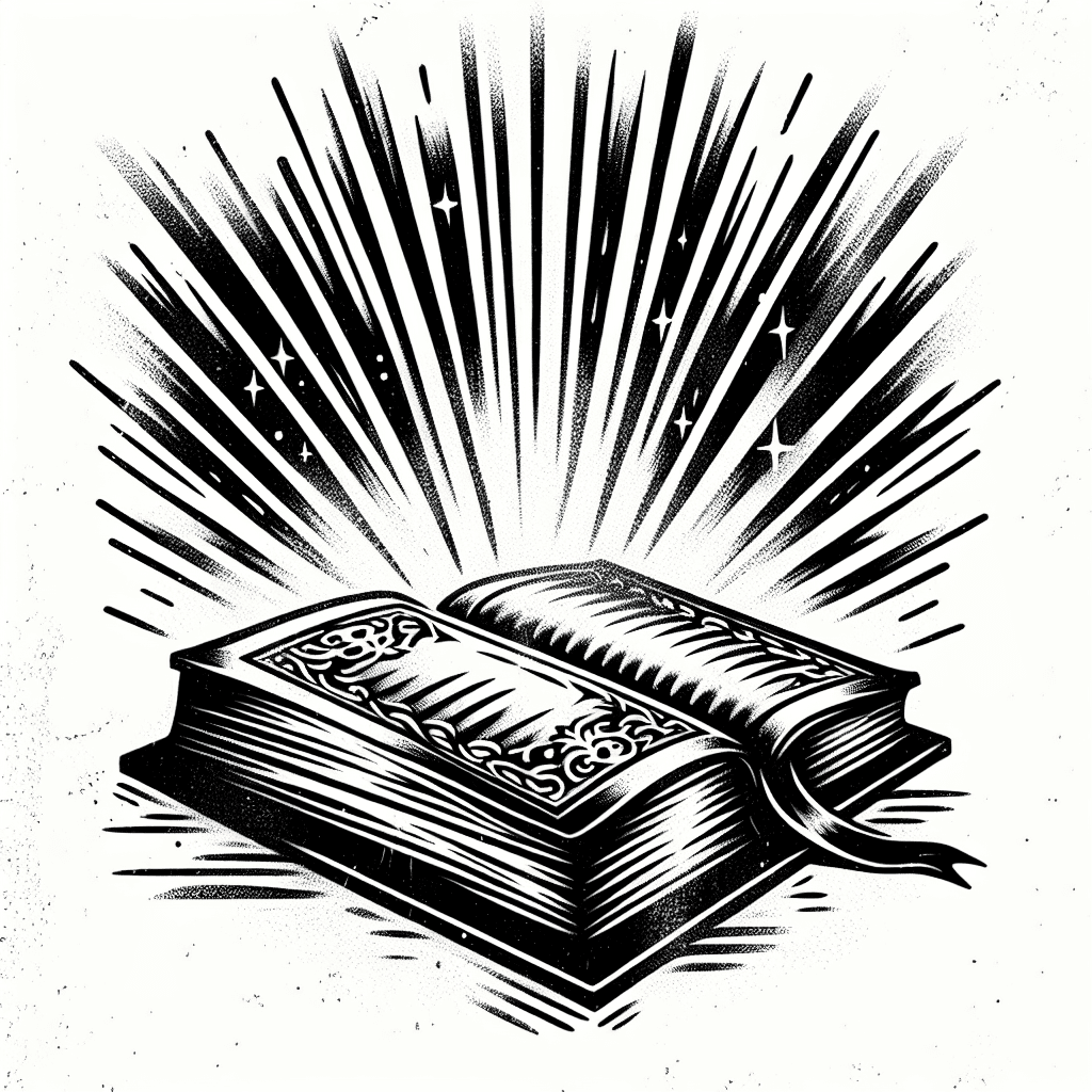 Sketch "Antique book with beams of light coming from the pages" Tattoo Design