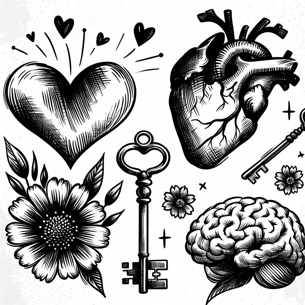 Heart, Key, Brain, Flowers