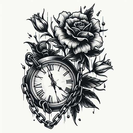 A Clock With Its Hands Bound By Chains, Surrounded By Wilting Flowers.