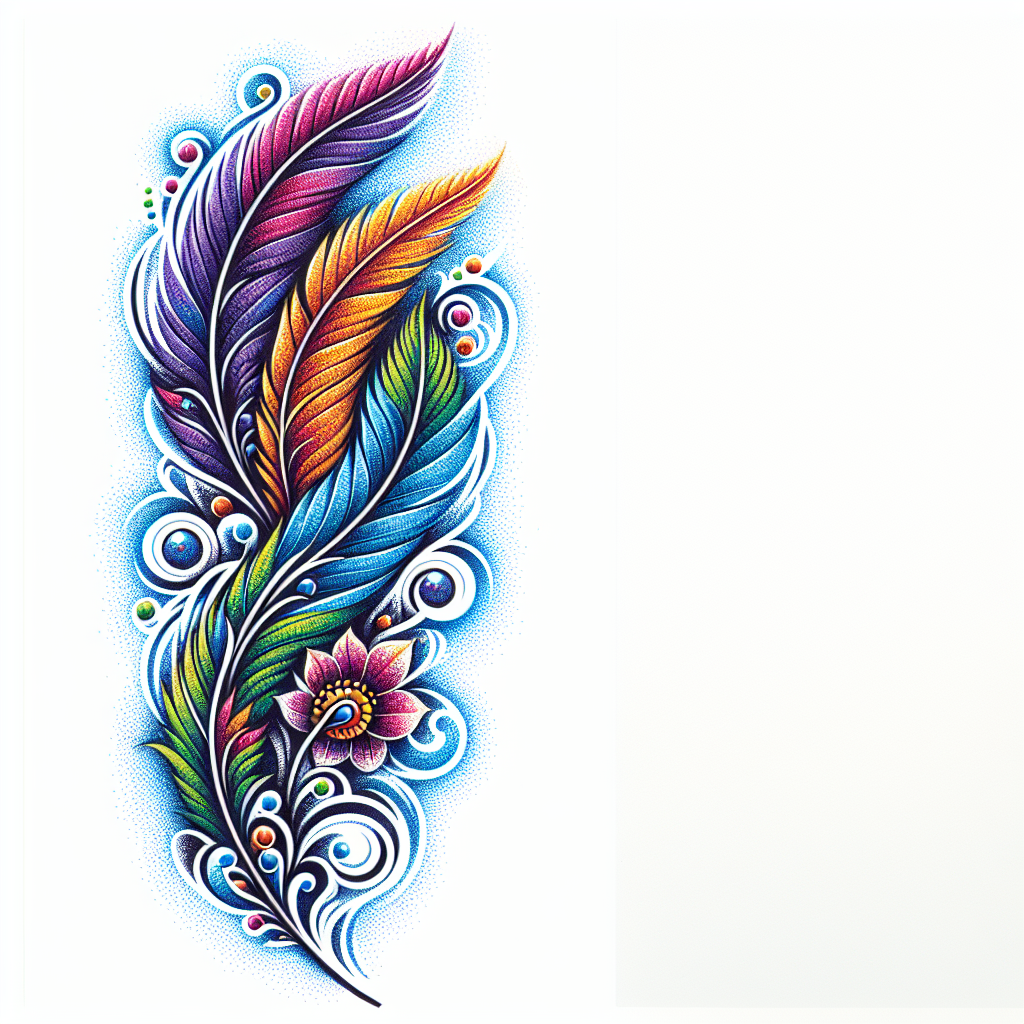 Dotwork "feathers with flowers" Tattoo Design