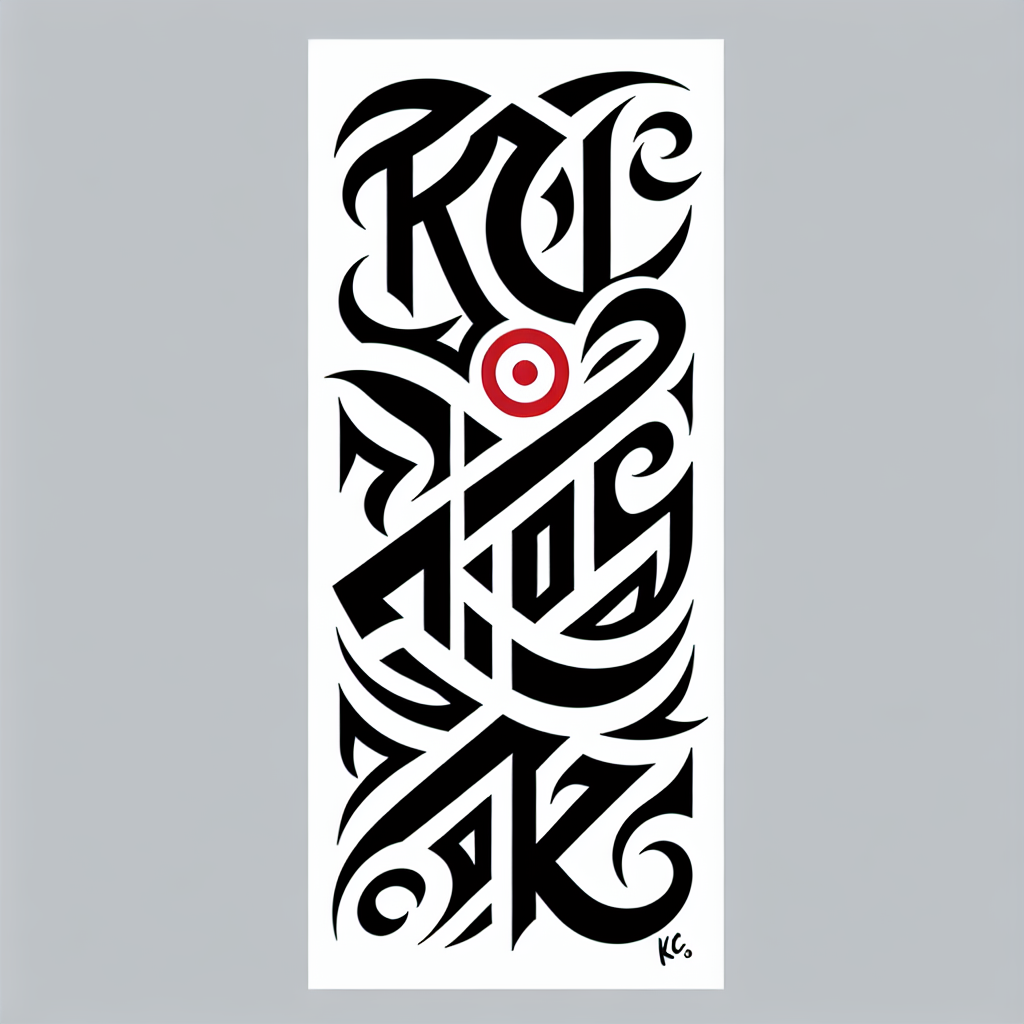 Tribal "El tatuaje combina las iniciales 'RC' y 'KY' en un diseño elegante y moderno. Las letras 'RC' están estilizadas con una tipografía cursiva, en color rojo, y ubicadas ligeramente superpuestas en la par" Tattoo Design