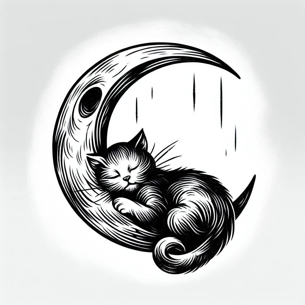 Sketch "crescent moon cradling a sleeping cat" Tattoo Design