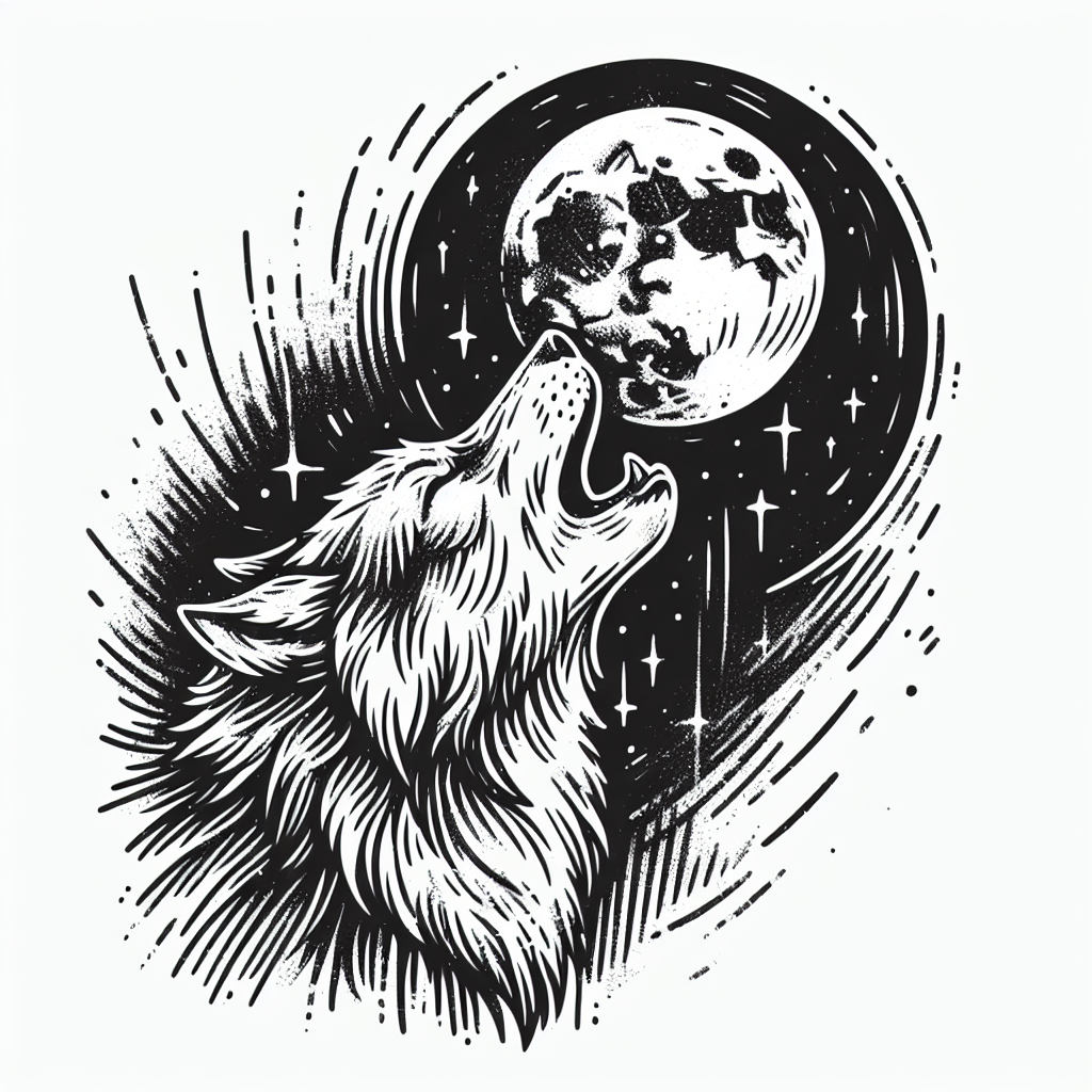 Sketch "Wolf howling at moon" Tattoo Design