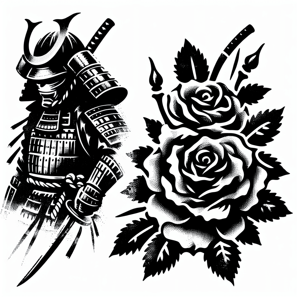 Sketch "samurai with roses" Tattoo Design