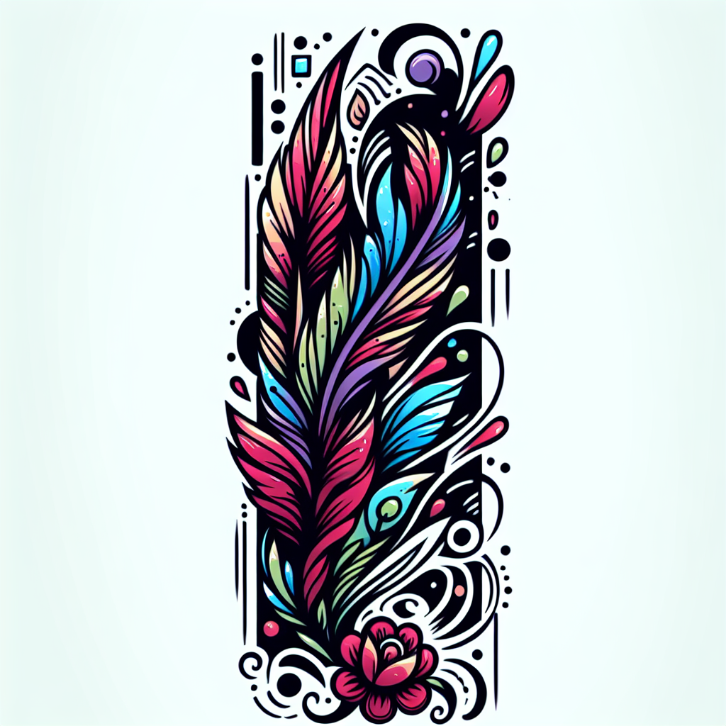 Abstract "Fancy feathers with flowers flowing from it" Tattoo Design