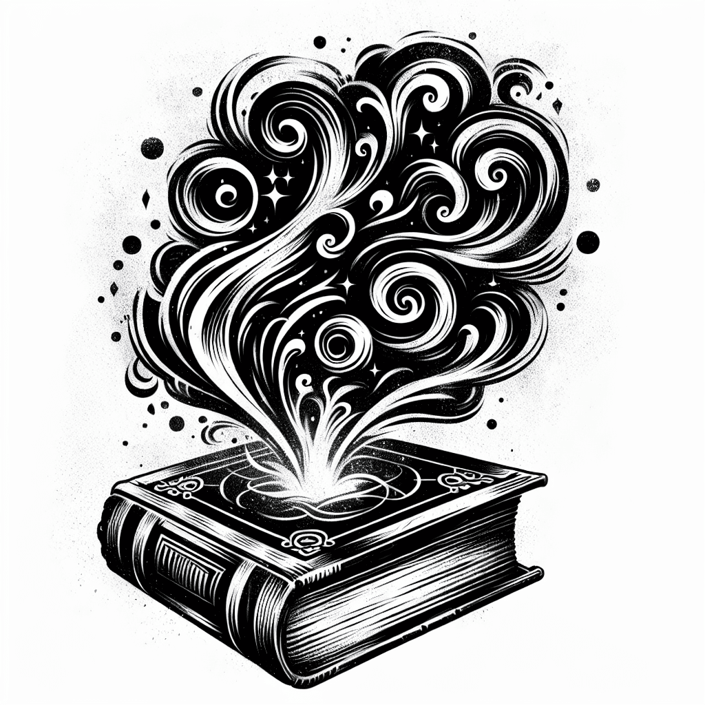 Sketch "Antique book with swirling smoke and light coming out" Tattoo Design