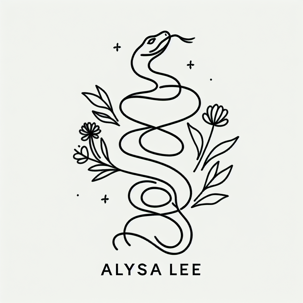 Single line "name，Alyssa Lee，snake" Tattoo Design