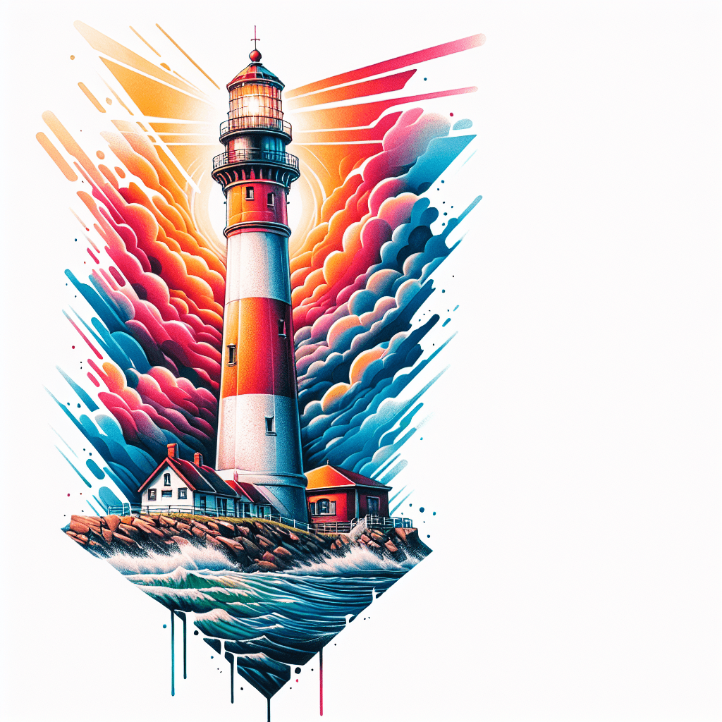 Realism "Lighthouse 3 point mural" Tattoo Design