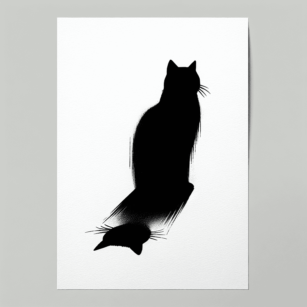 Sketch "Un gato de color oscuro, en estilo simplista, con un gato de mucho mayor tamaño, un poco difuminado, sombra del gato más pequeño. La idea es que el gato chico soy yo, y el grande es mi enorme mente." Tattoo Design