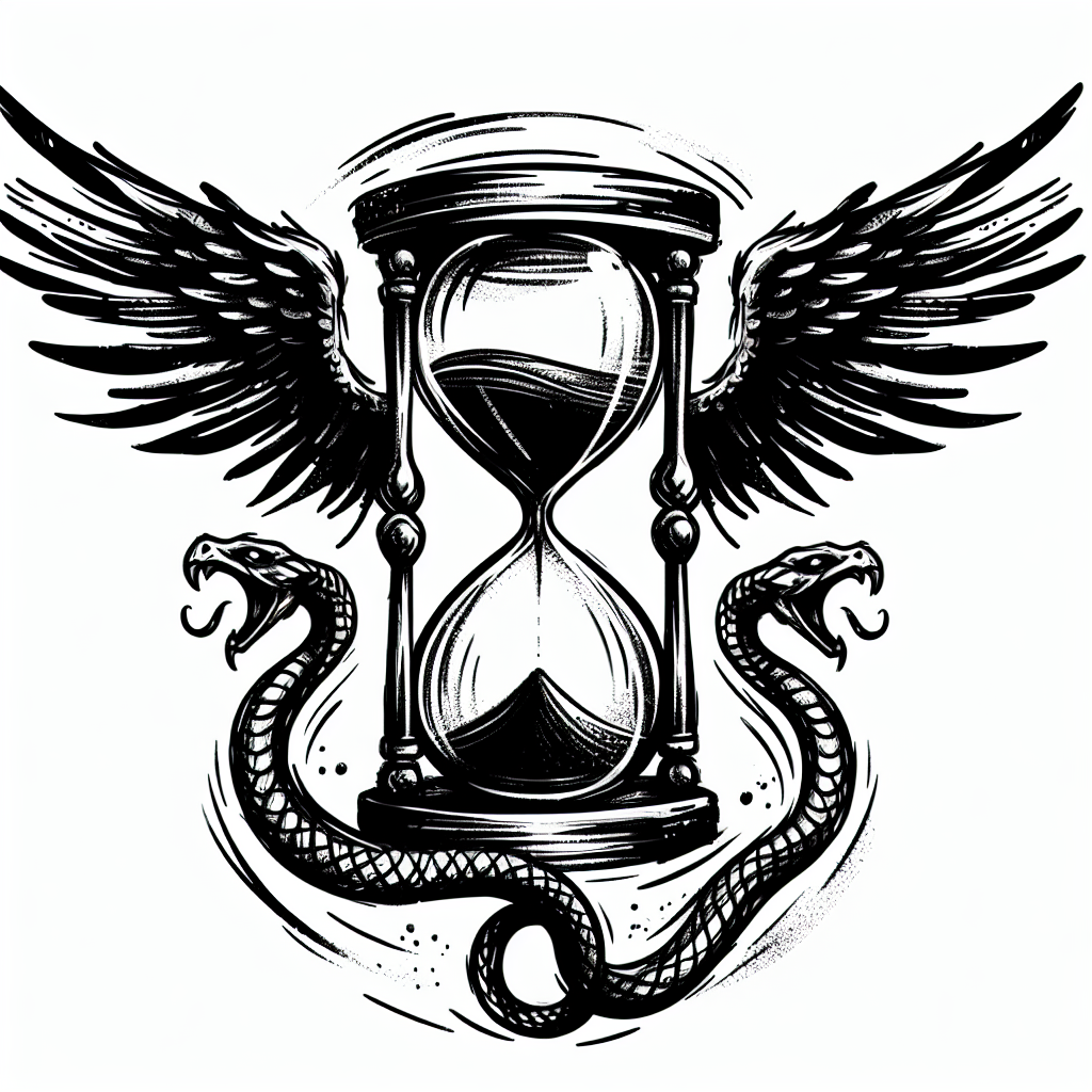 Sketch "An hourglass with wings, surrounded by an ouroboros." Tattoo Design