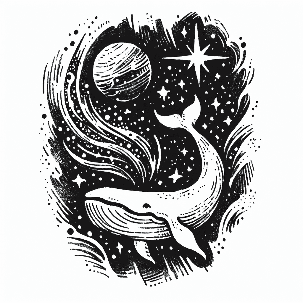 Sketch "whale，Star，space" Tattoo Design