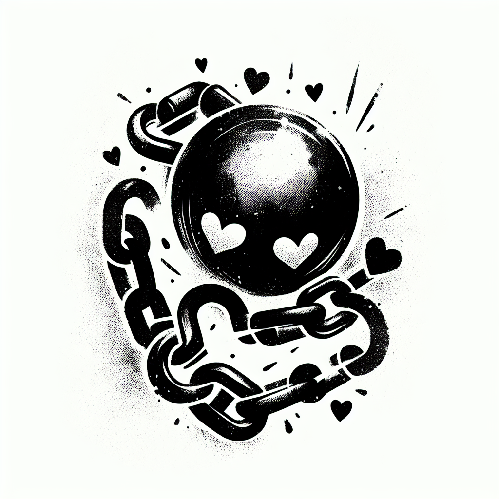 Sketch "Ball and chain with hearts" Tattoo Design