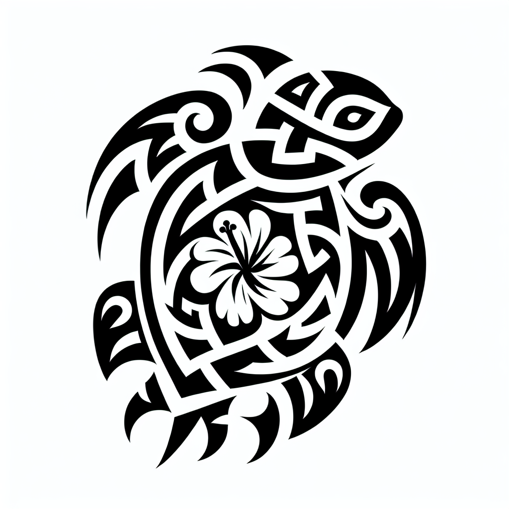 Tribal "a tribal turtle with hibiscus flowers in the shell" Tattoo Design