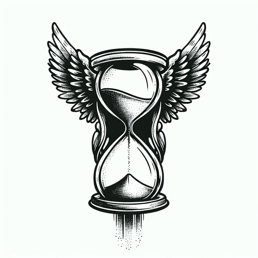 A Delicate Hourglass With Wings, Sand Trickling Down.