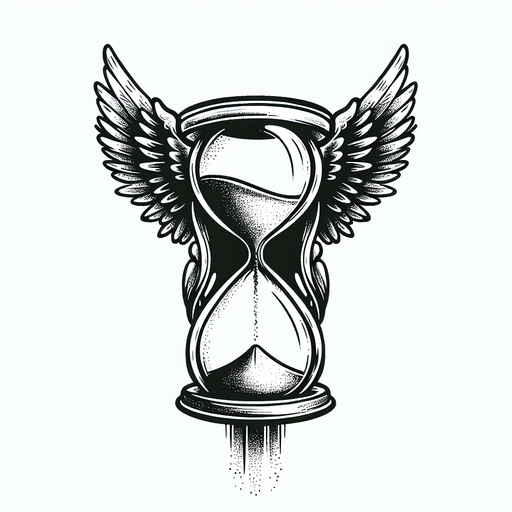 Sketch "a delicate hourglass with wings, sand trickling down." Tattoo Design