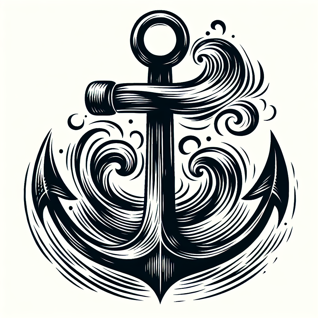 Sketch "Anchor with waves." Tattoo Design