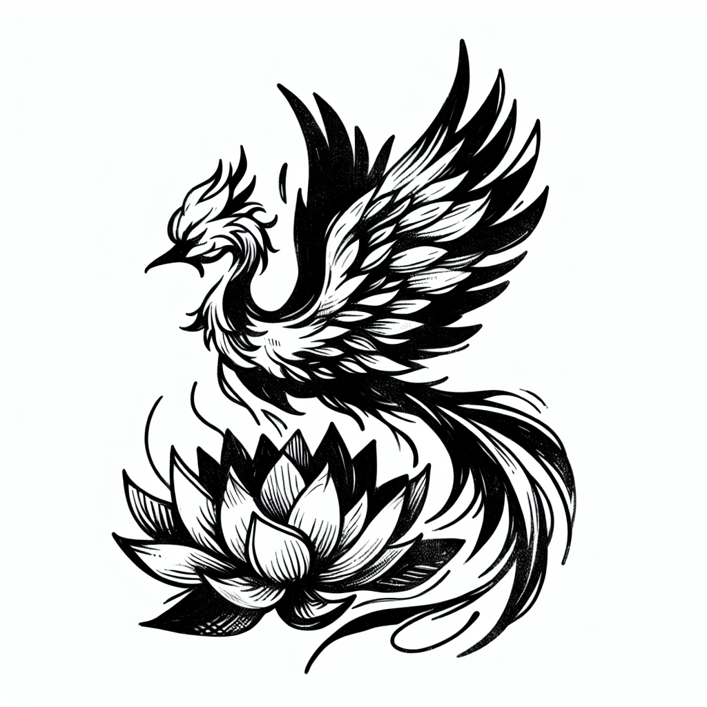 Sketch "phoenix rising from a lotus flower" Tattoo Design