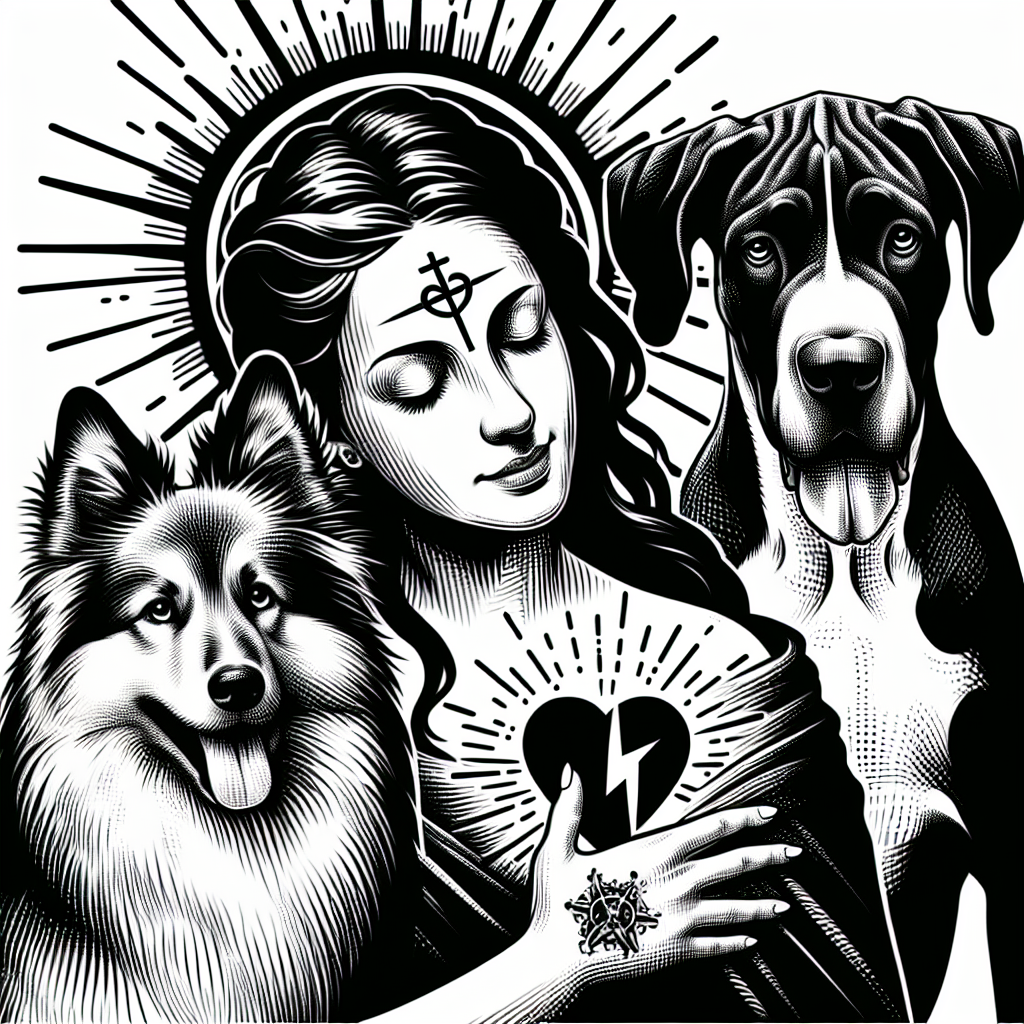 Tattoo: Healing Woman Symbol, Australian Shepherd (emma), Great Dane With Floppy Ears (trinity), And Big-eyed Cat (peanut)
