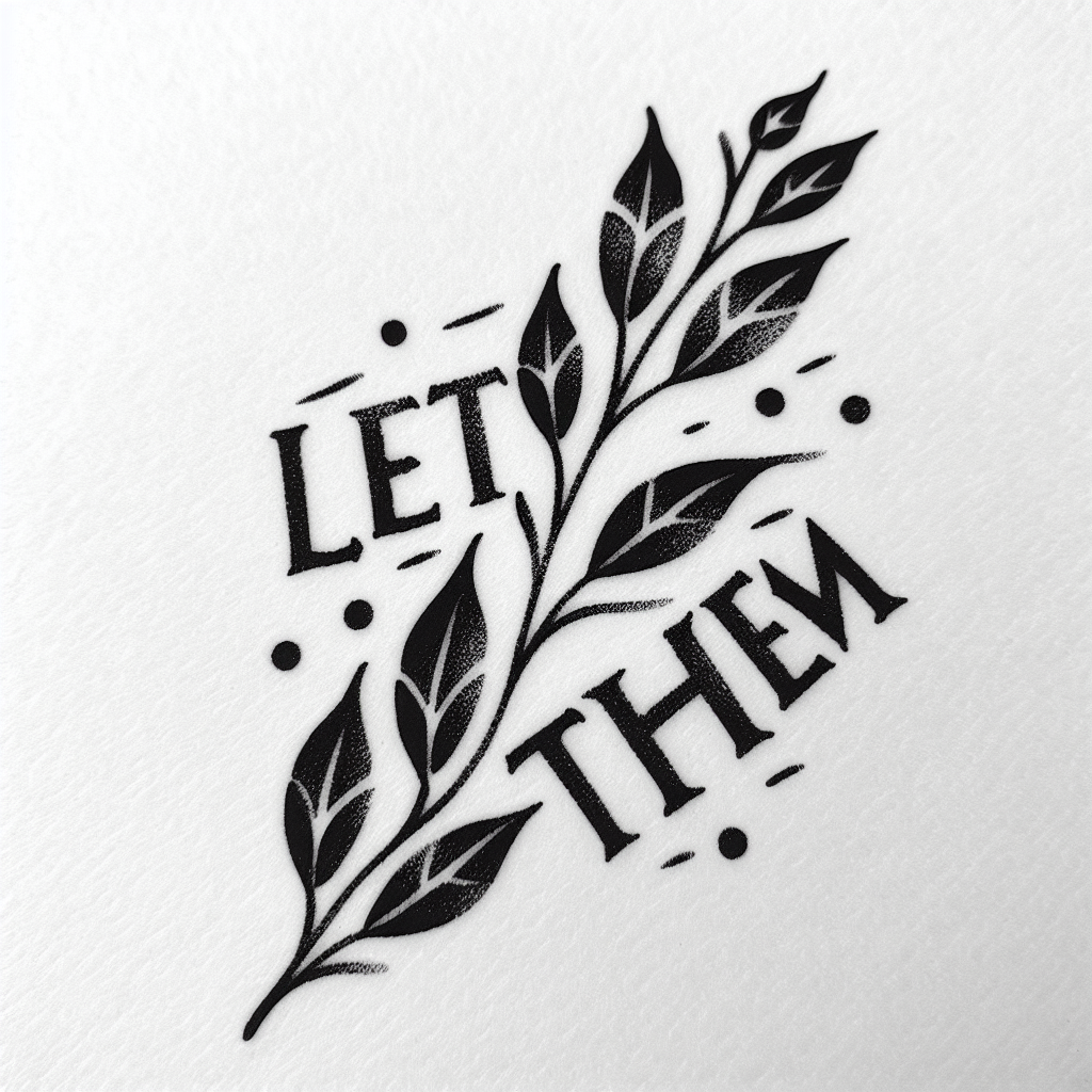 Sketch "Small tattoo with delicate laurel leaves and pretty font “let them”" Tattoo Design