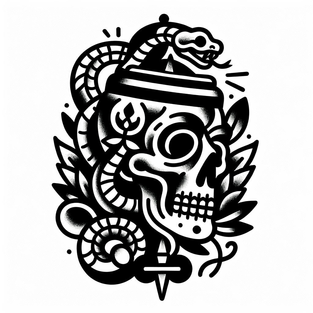 Traditional "a skull with a snake" Tattoo Design