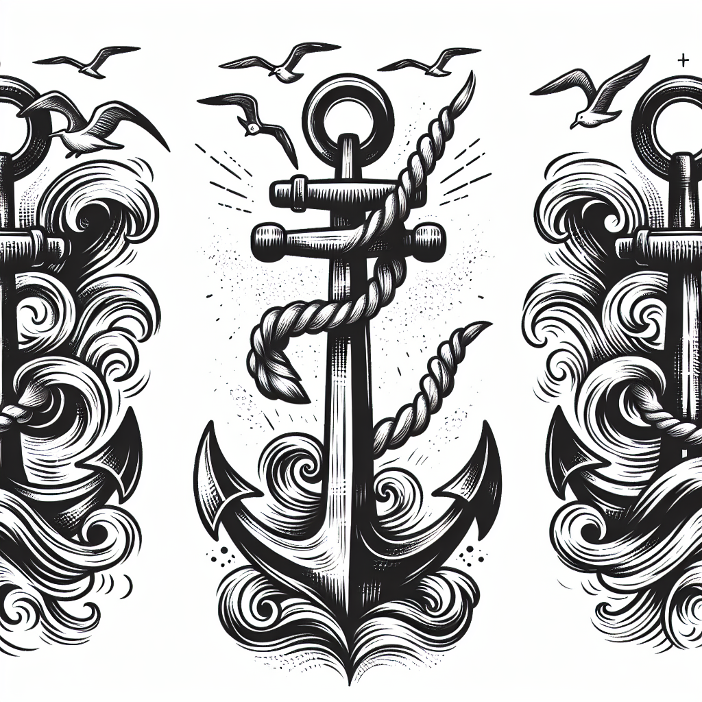 Anchor With Waves And Seagulls