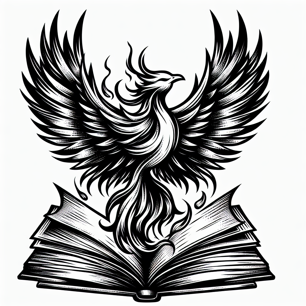 Sketch "phoenix rising from open book pages" Tattoo Design