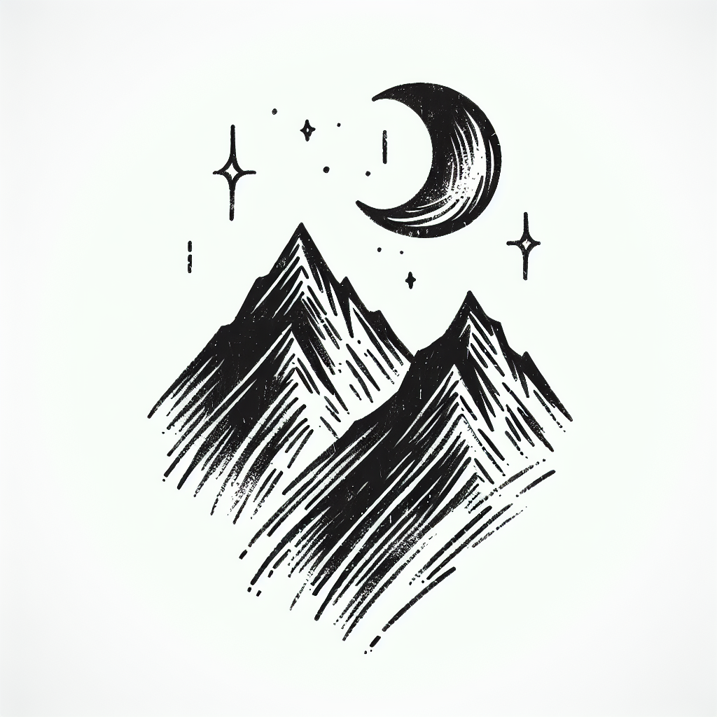 Sketch "minimalistic mountain range with a crescent moon above" Tattoo Design