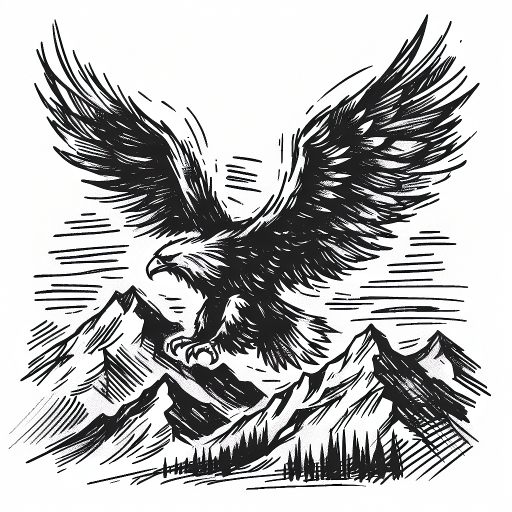 Eagle Soaring Through Mountains.