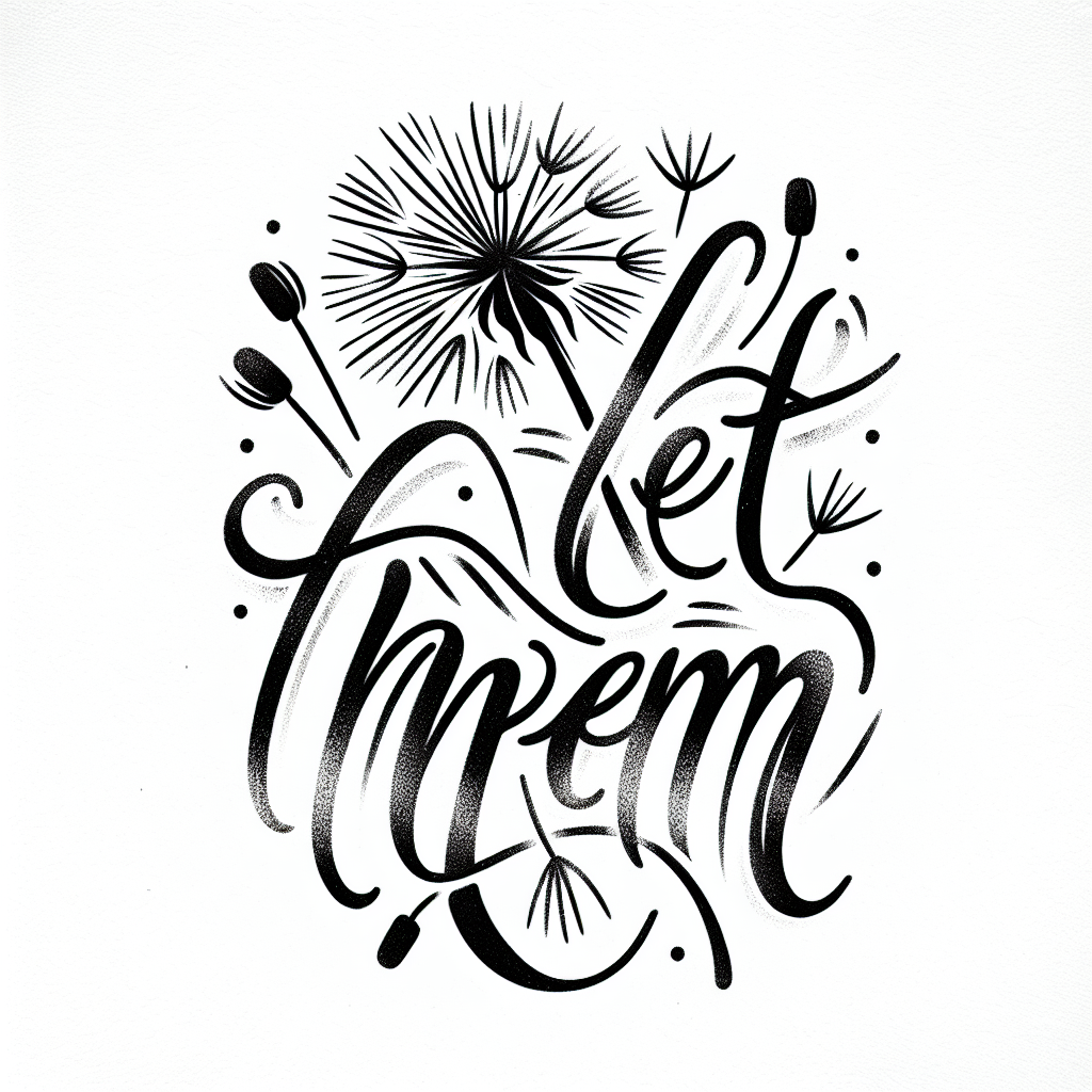 Sketch "Pretty feminine font “let them” with delicate dandelion seeds" Tattoo Design