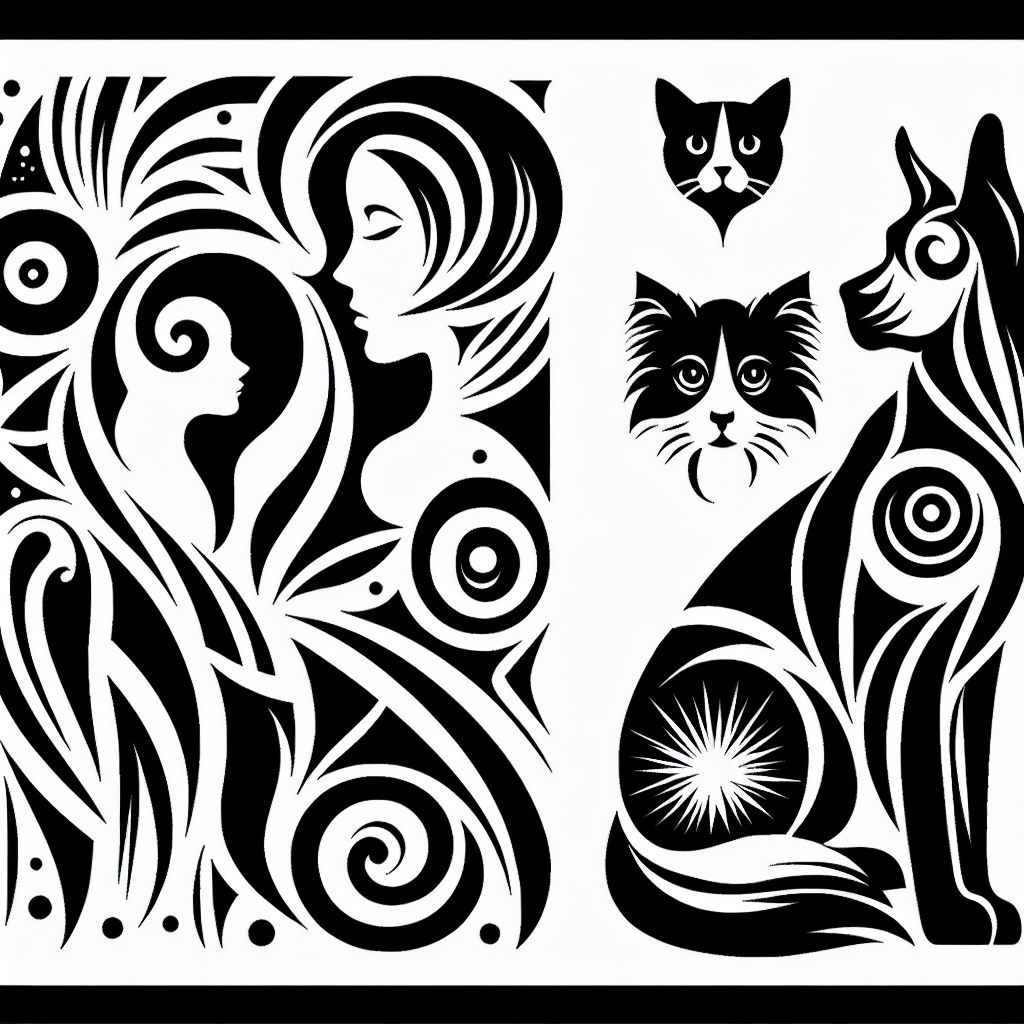 Healing Woman Symbol, Australian Shepherd (emma), Great Dane With Floppy Ears (trinity), And Big-eyed Cat (peanut)