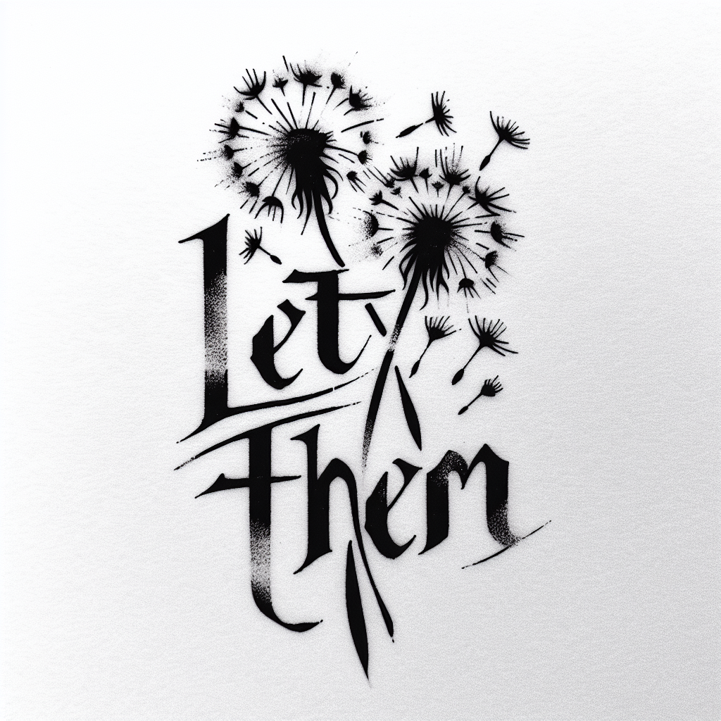 Sketch "Pretty font “let them” with delicate dandelion seeds" Tattoo Design