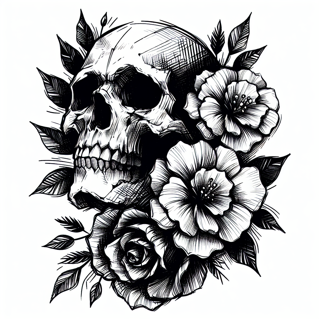 Sketch "skull with flowers" Tattoo Design