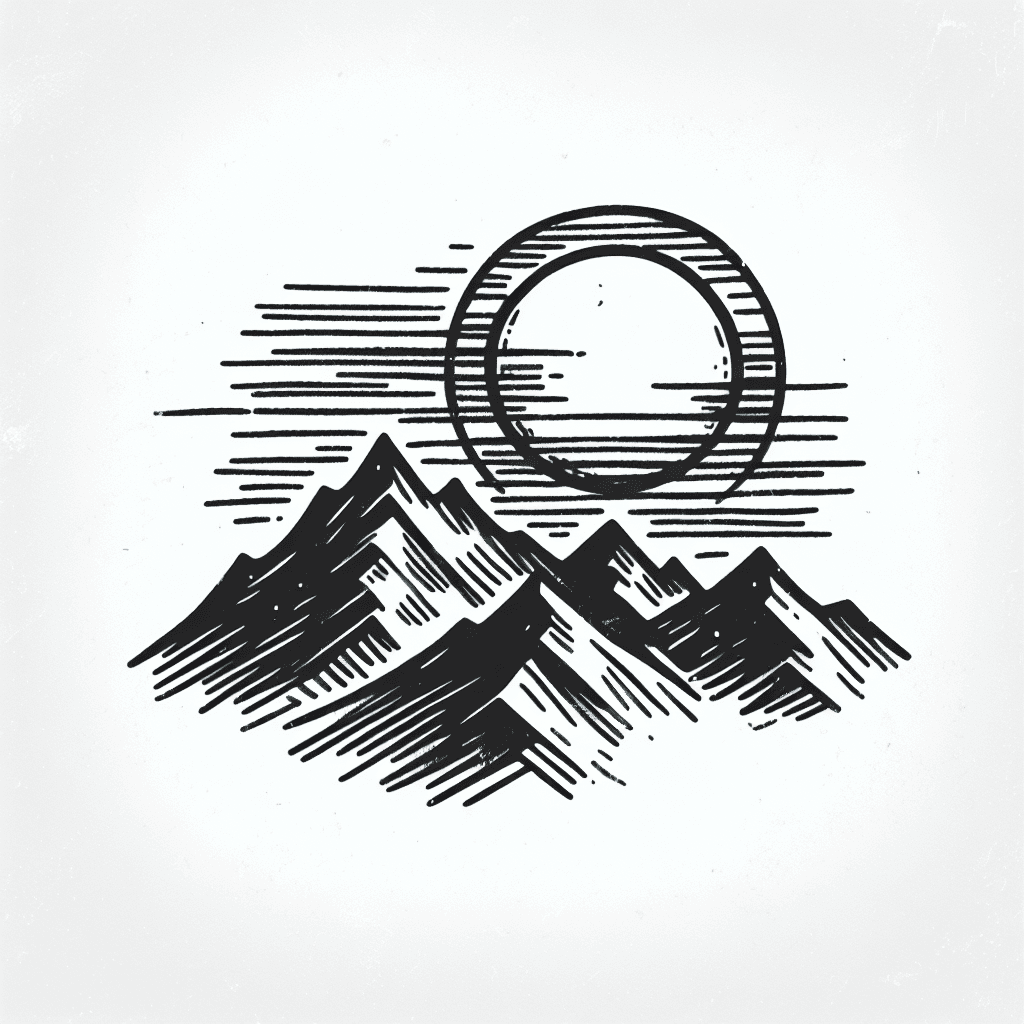 Sketch "mountain range with a rising sun behind it" Tattoo Design