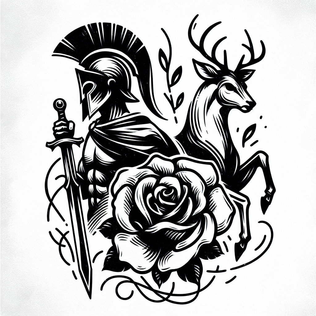Sketch "SPARTAN ROSE AND DEAR" Tattoo Design