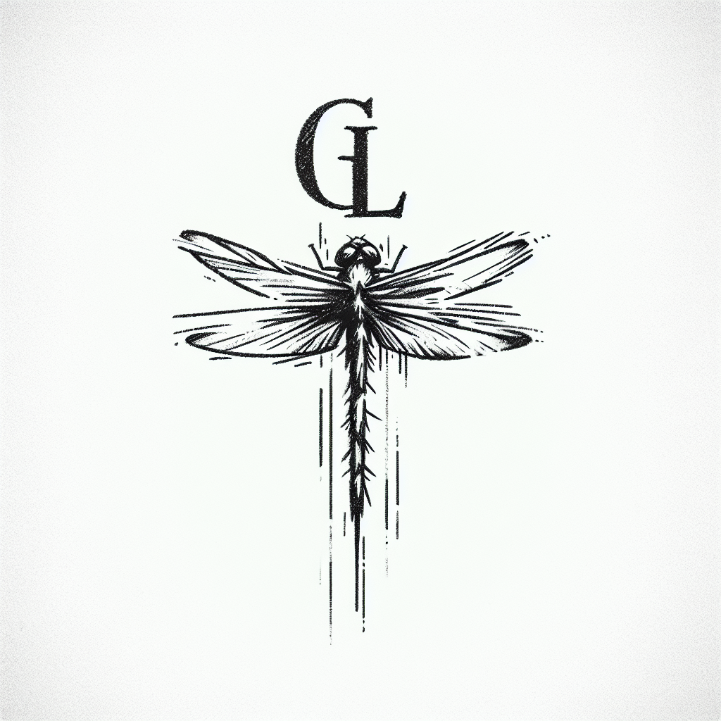 Sketch "Small dragonfly with GL initials" Tattoo Design