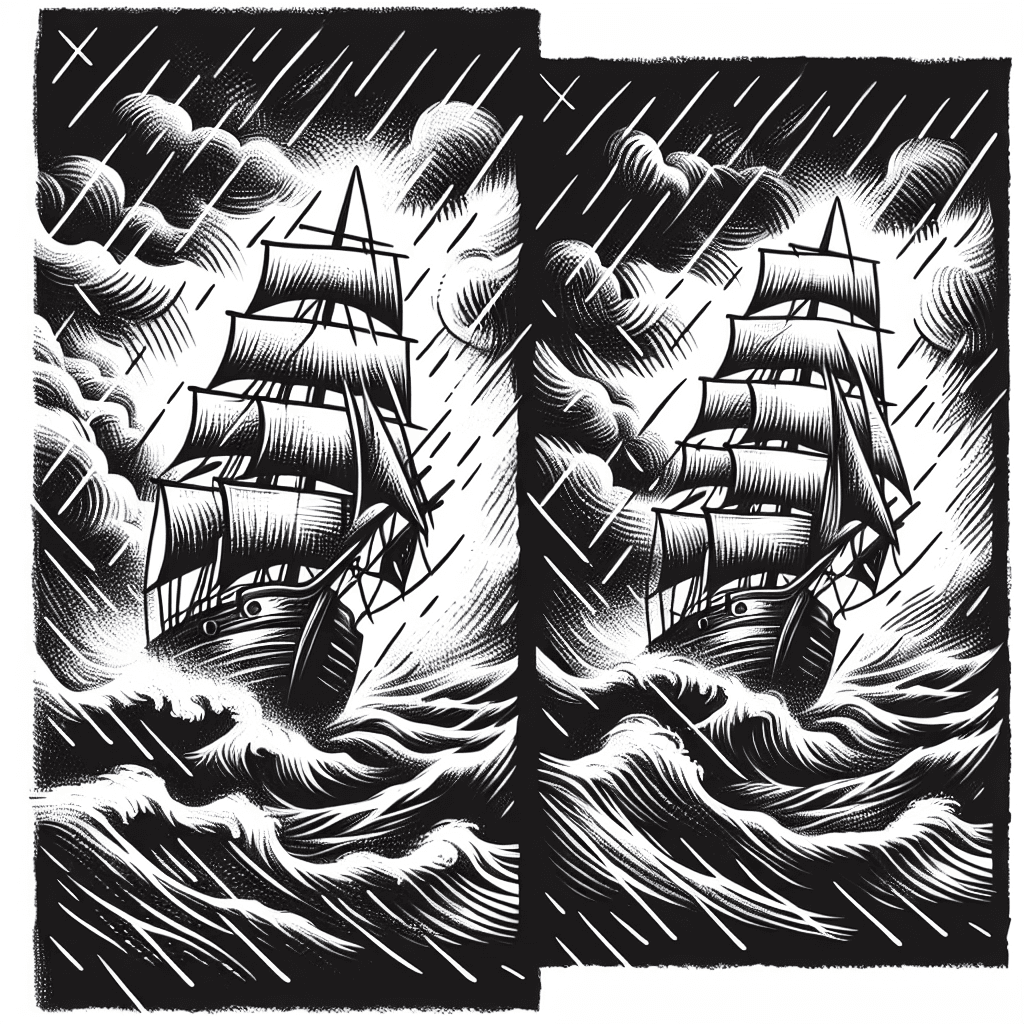 Sketch "Ship sailing through stormy seas." Tattoo Design