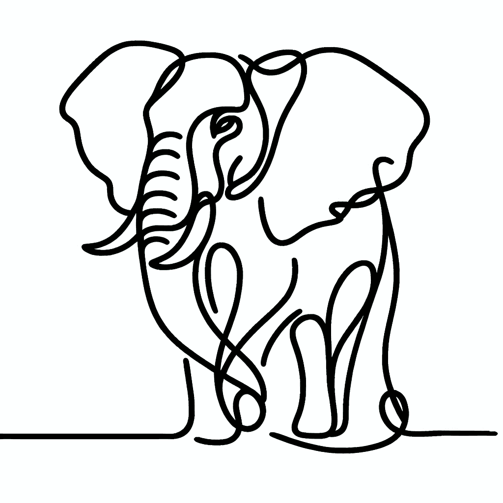 Single line "elephant thin line" Tattoo Design