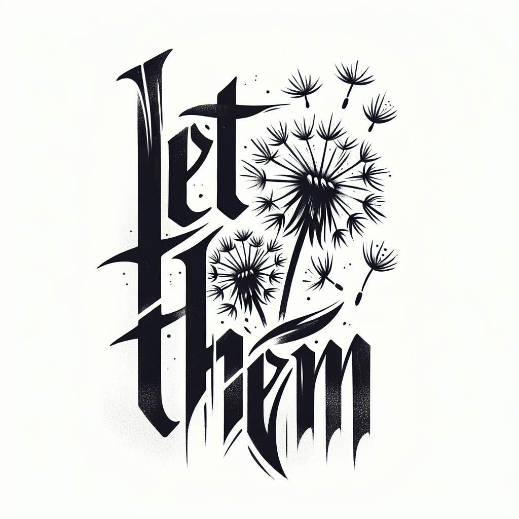 Sketch "Artistic font “let them” with delicate dandelion seeds" Tattoo Design