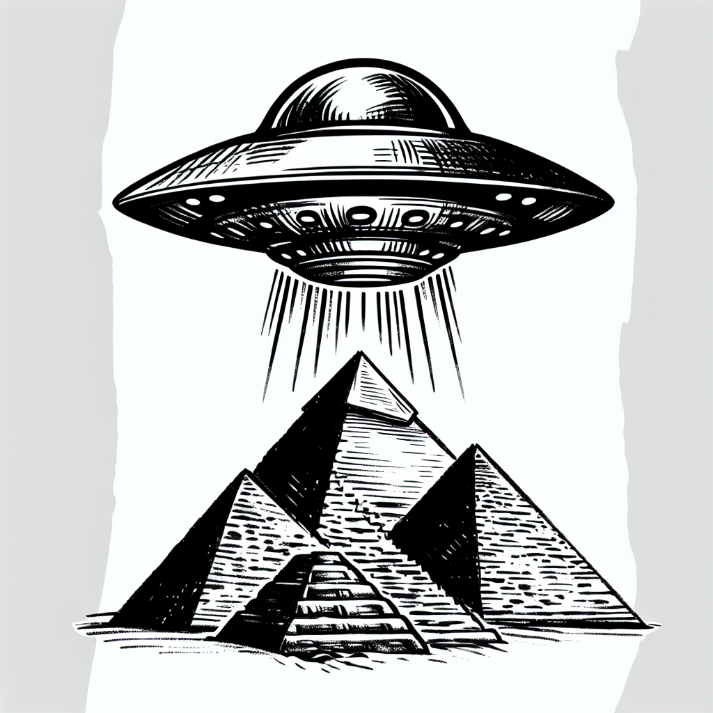 Sketch "UFO above the Egyptian pyramids" Tattoo Design
