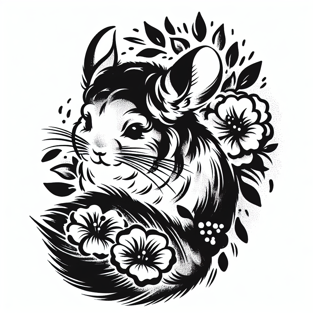 Sketch "cute chinchilla surrounded by flowers" Tattoo Design